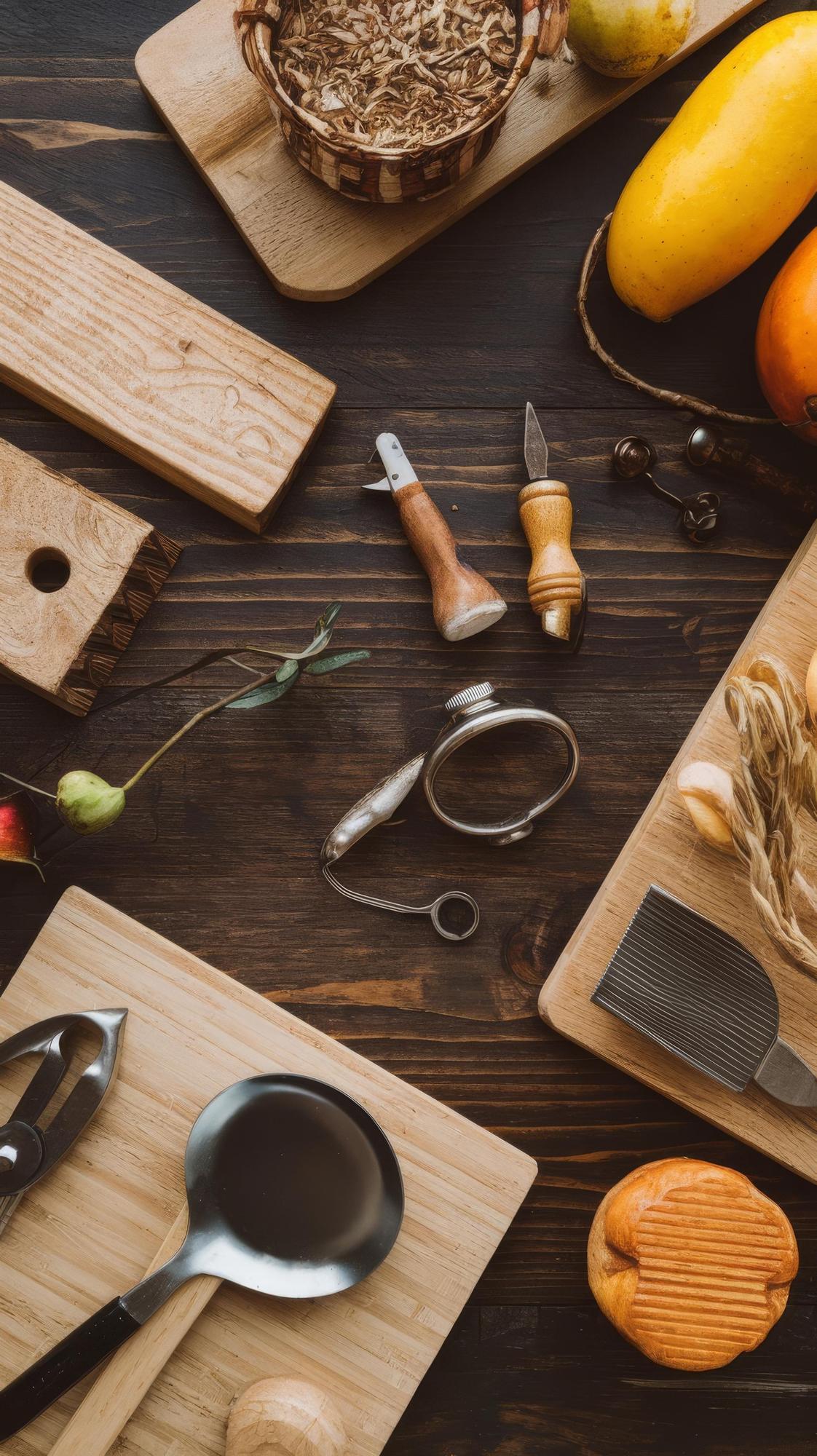 Mesa de trabajo con ingredientes seleccionados